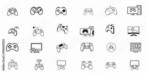Video Game Controller and Gaming Icon Set – Minimalist Line Art Illustrations for Esport and Gamer Branding