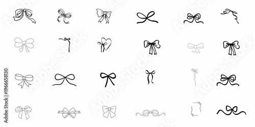 Konstfotografi Hand-Drawn Bow Icon Set – Elegant Minimalist Ribbon Illustrations for Coquette A