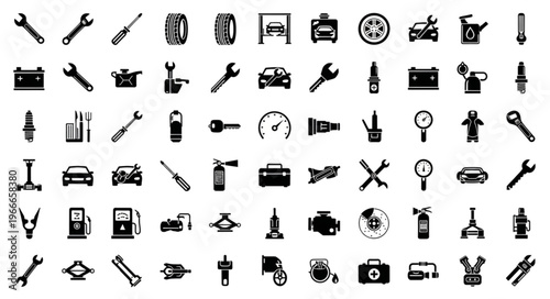 Collection of Automotive and Mechanical Icons.