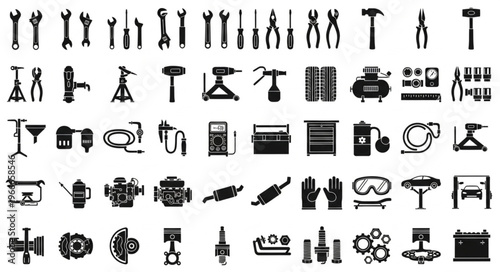 Collection of Automotive and Mechanical Tools Icons Set.
