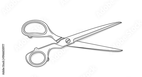 Professional metal scissors with silver blades and handle shown open for sewing tailoring and general cutting tasks in the office.