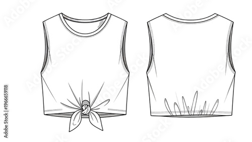 Vector CAD design style illustration of a floral front and back sleeveless top