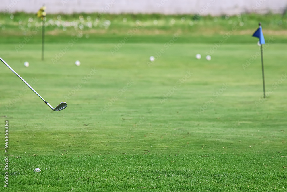 Obraz premium Golf Balls on Putting Green with Club for Sports Training