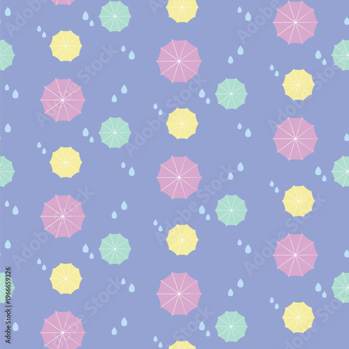 雨傘としずくのシームレス背景・ネイビー