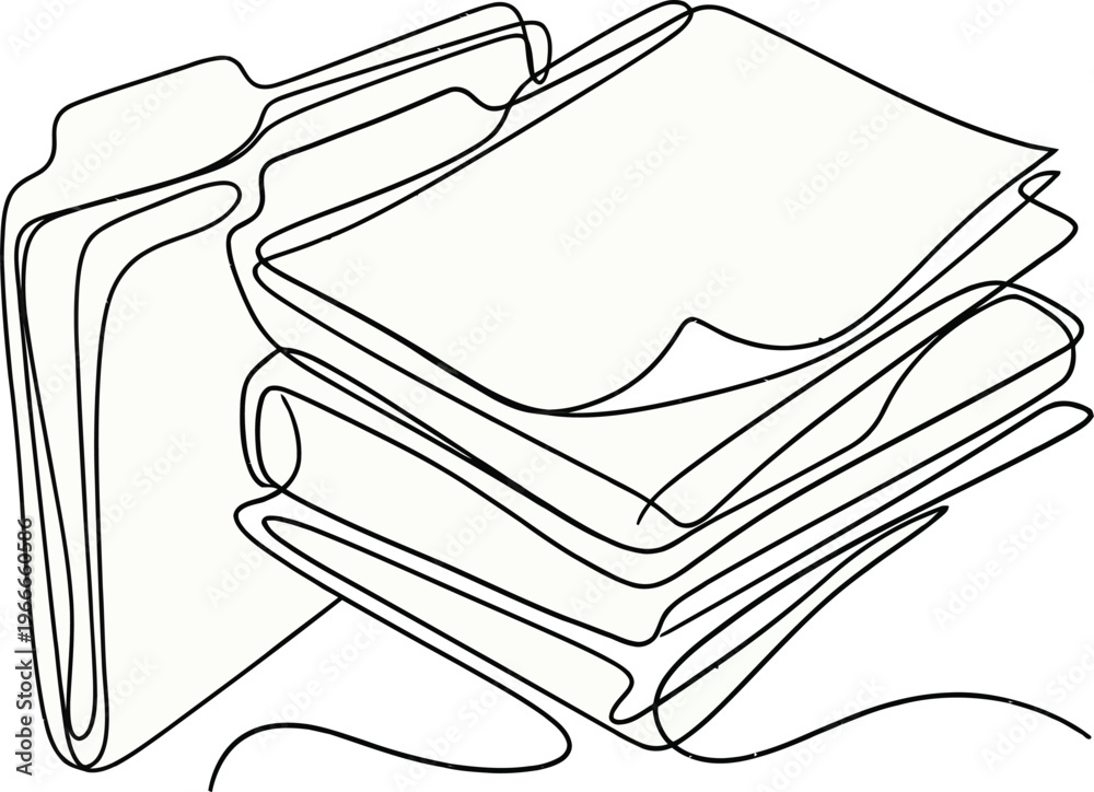 Fototapeta premium Single Line Document Sketch. Elegant One-Line Folder and Sheets