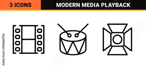Minimalist Media Interface Line Art for Professional Video Production and Digital Audio Streaming Software Design Applications