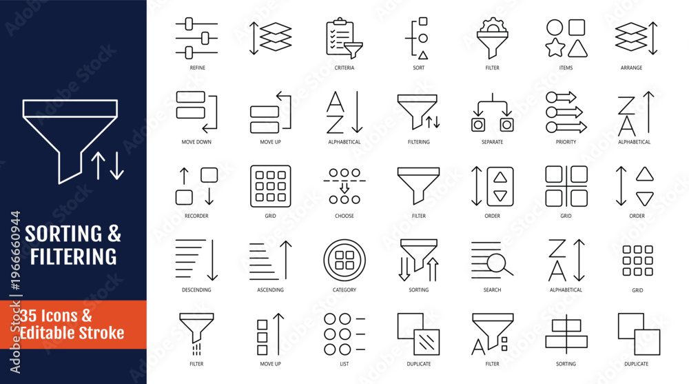Fotografie Sorting and filtering icon set