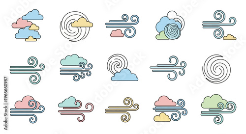Weather forecast icons with clouds.