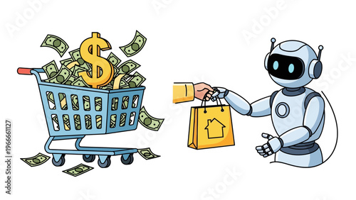 Robot Holding Shopping Bag.