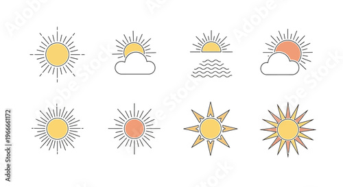 Sun Weather Forecast Icons Set.