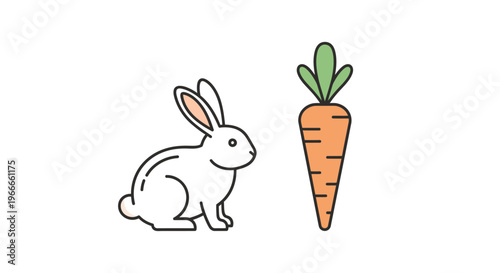 White rabbit looking at carrot.