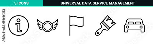 Minimalist Monoline Information Icons for Data Support Centers and Global Helpdesk Services in Clean Geometric Line Art Style