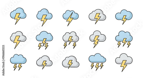 Lightning Bolts and Storm Clouds Icons.