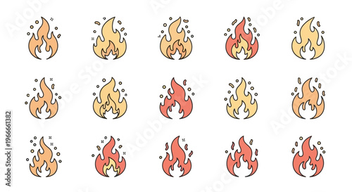 Colorful flame icons in rows.