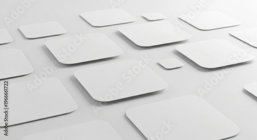 White, rounded square shapes floating against a bright background