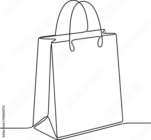 Shopping bag outline paper bag tote bag. Continuous line drawing of tote bag, object one line, single line art, hand drawn, vector illustration