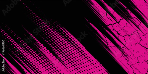 Black pink brush pattern car sticker, banner, sporty abstract lines, black pink color combination