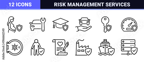 Insurance Risk Management and Financial Protection Line Art - Ultra Minimalist Monoline Geometric Outline Style for Business and Security
