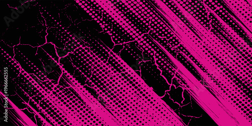 Black pink brush pattern car sticker, banner, sporty abstract lines, black pink color combination