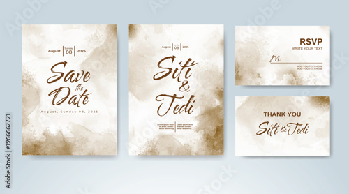 Set of Wedding invitation with abstract splash watercolor