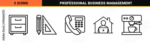 Professional Corporate Workplace and Business Management Minimalist Monoline Geometric Line Art for Productivity and Office Infrastructure