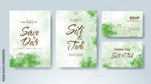 Set of Wedding invitation with abstract splash watercolor