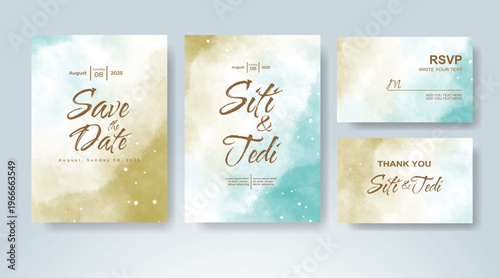 Set of Wedding invitation with abstract splash watercolor