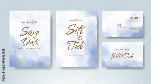 Set of Wedding invitation with abstract splash watercolor