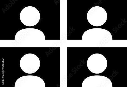 オンライン会議のモノクロアイコン（Web会議・リモートワーク・ビデオ通話・セミナー・シルエット）