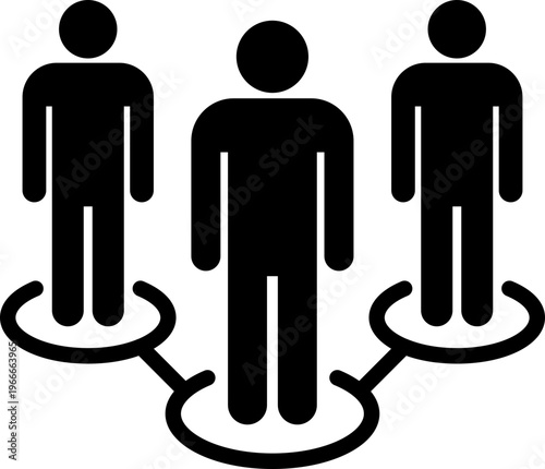 ネットワークで繋がる三人組の人物シルエットアイコン（モノクロ・組織・連携・通信・ビジネス）