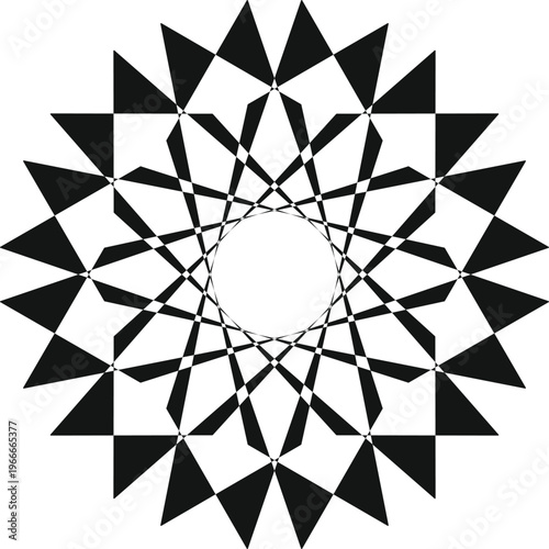 Black Geometric Star Mandala Ornament with Abstract Symmetrical Design