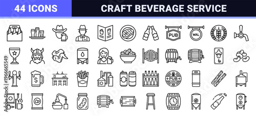 Craft Beer Brewing and Pub Culture Minimalist Monoline Geometric Line Art for Commercial Beverage Branding and Brewery Menu Design