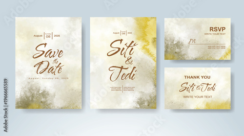 Set of Wedding invitation with abstract splash watercolor