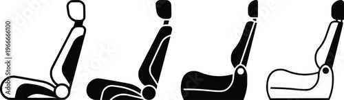 Car Seat Icon Set Vector Illustration. Automobile Passenger and Driver Chair Silhouettes for Automotive Interior Design.