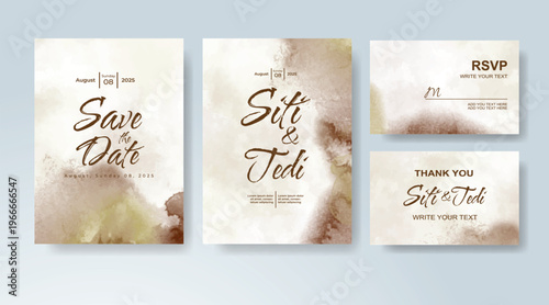 Set of Wedding invitation with abstract splash watercolor