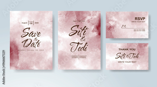 Set of Wedding invitation with abstract splash watercolor