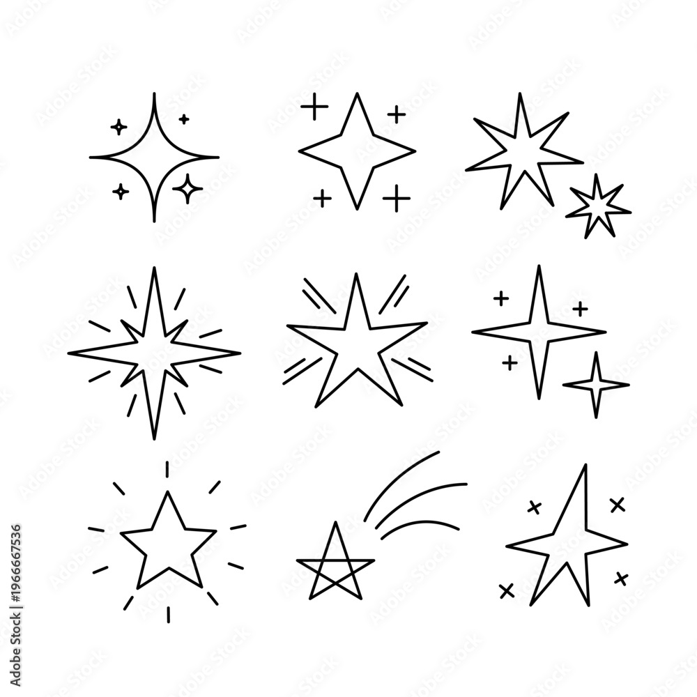 Obraz premium Stars Doodle Editable Stroke. Cute Line Art Decoration. 