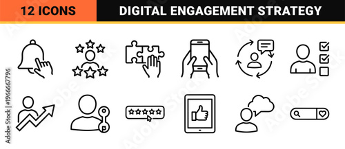 Customer Experience and Marketing Analytics Minimalist Monoline Icons for Professional UI/UX Design and Brand Engagement Strategy