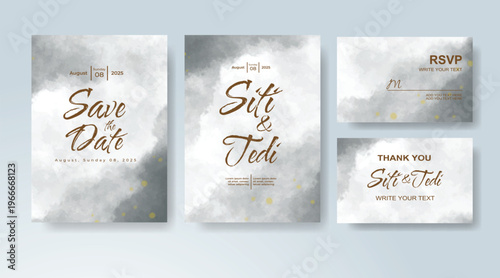 Set of Wedding invitation with abstract splash watercolor