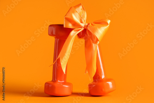 Orange dumbbells with bow o...