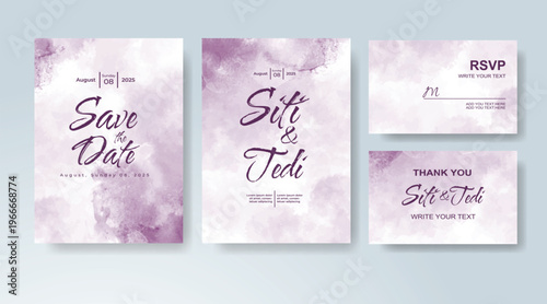 Set of Wedding invitation with abstract splash watercolor