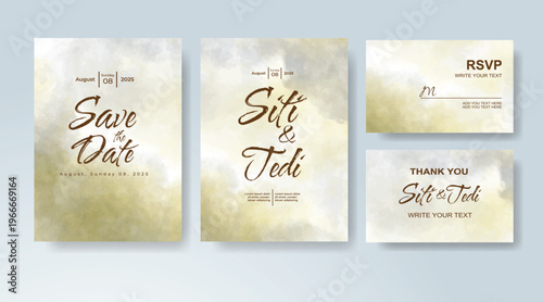 Set of Wedding invitation with abstract splash watercolor