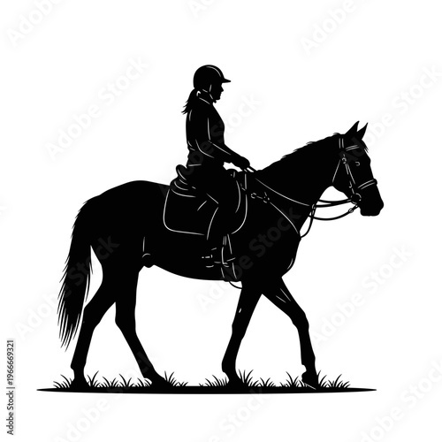 Horse and rider walking at sunset, concept of harmony and companionship  