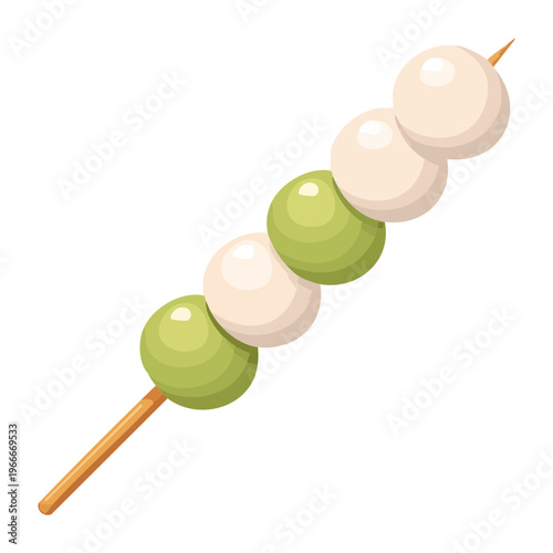 Green tea flavored dango skewers for traditional matcha dessert lover and Japanese tea ceremony snack graphic design - Vector Illustration