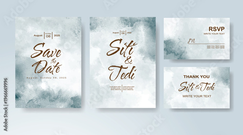 Set of Wedding invitation with abstract splash watercolor