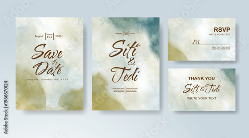 Set of Wedding invitation with abstract splash watercolor