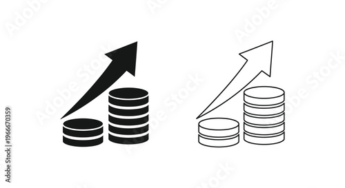 coins with arrows indicating growth and increase Vector
