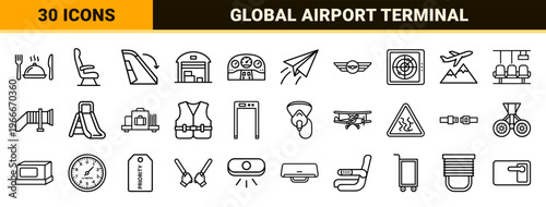 Aviation and Airport Logistics Minimalist Monoline Geometric Line Art for Commercial Travel Interface and Navigation Systems Design.