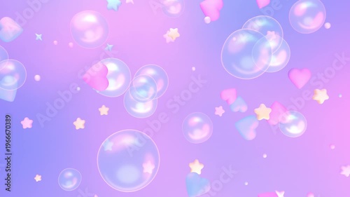 Dreamy bubbles, hearts, and stars floating in the air animation. (loop)