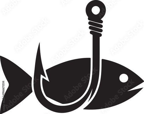 Fish Hook Catching a Fish in Black and White